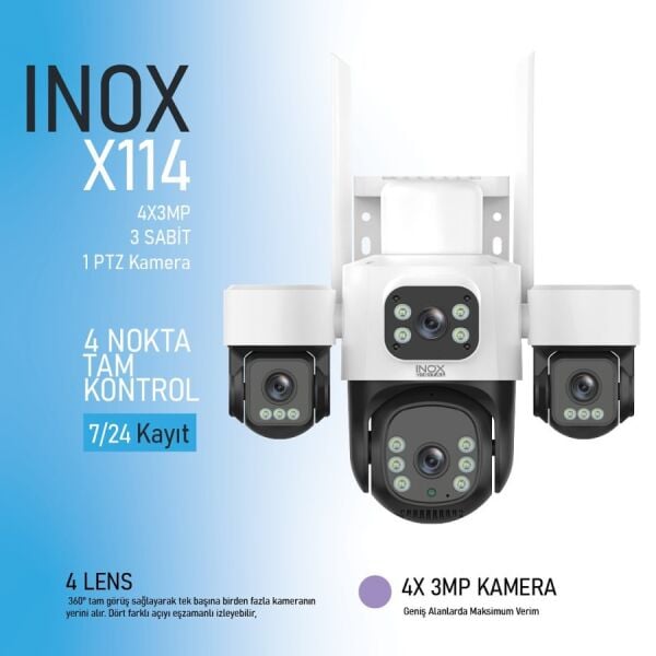 INOX X114 3+3+3+3 MP Dört Lensli 3.6mm WiFi PTZ Kamera