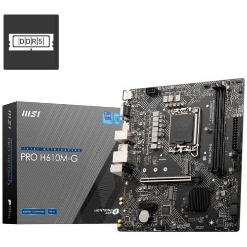 Msı PRO H610M-G DDR5 SOKET 1700 5600(OC) HDMI/VGA/DP M.2 USB3.2 1X 1G LAN MATX