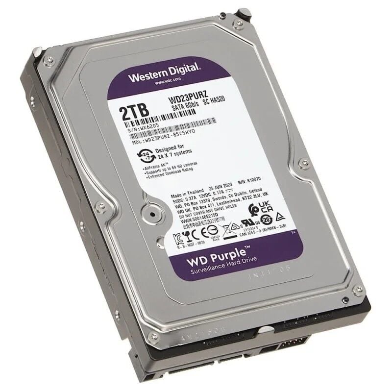 2 TB WD Purple 3.5'' SATA3 5400RPM 64MB 7/24 WD23PURZ Güvenlik 3 Yıl Dist Garanti