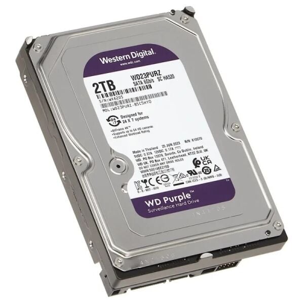 2 TB WD Purple 3.5'' SATA3 5400RPM 64MB 7/24 WD23PURZ Güvenlik 3 Yıl Dist Garanti
