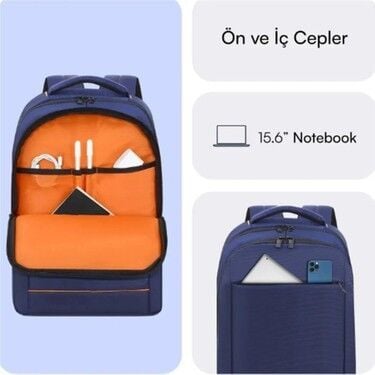 Mack MCC-006BL 15.6'' Office Dahili USB Girişli Notebook Sırt Çantası Lacivert