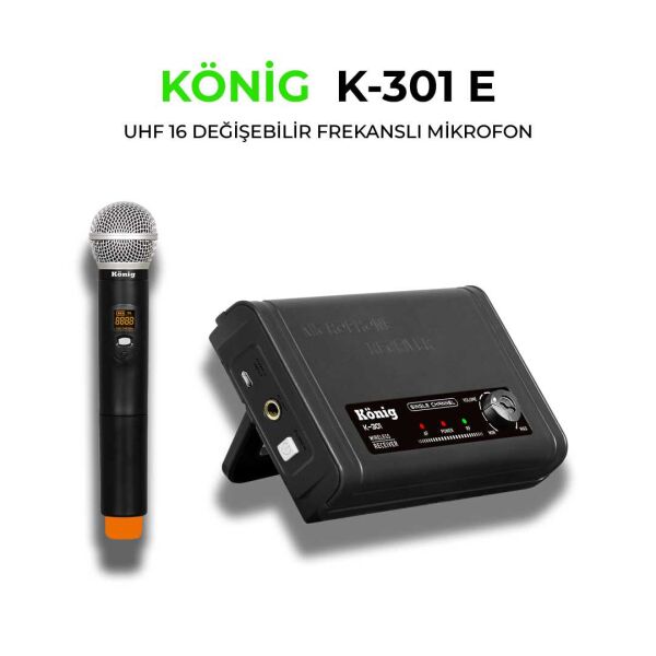 KÖNİG K-301 UHF 16 Değişebilir Frekanslı Tek Kanal El Mikrofon