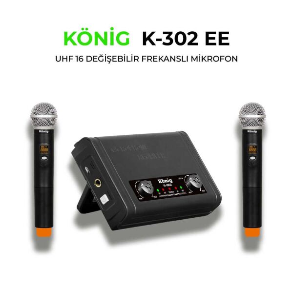 KÖNİG K-302 EE UHF 16 Değişebilir Frekanslı Çift Kanal 2 El Mikrofon