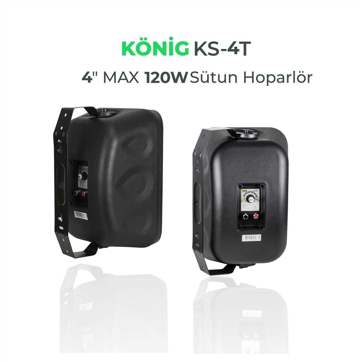 KÖNİG KS-4T 4'' 10CM 120W 100V Line 8 Ohm Trafolu 2 Yollu Sütun Hoparlör Siyah