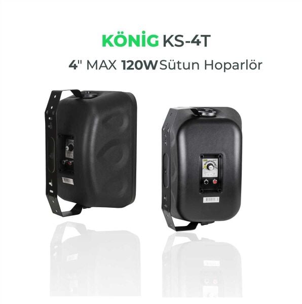 KÖNİG KS-4T 4'' 10CM 120W 100V Line 8 Ohm Trafolu 2 Yollu Sütun Hoparlör Siyah