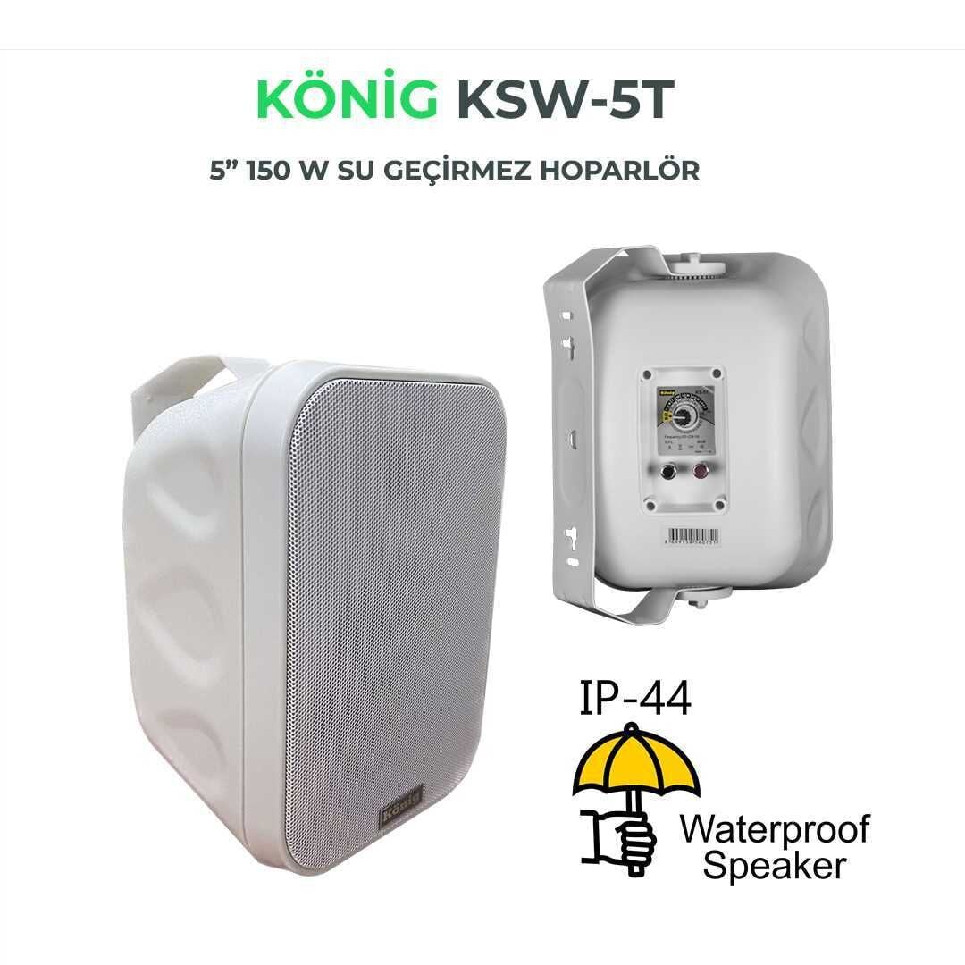 KÖNİG KSW-5T 5'' 12CM 150W Waterproof 88dB Dış Ortam Sütun Hoparlör Beyaz Takım