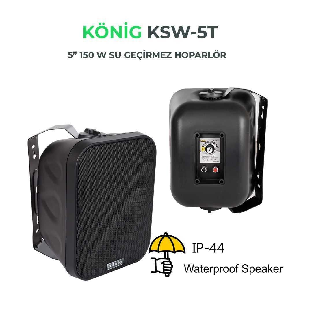 KÖNİG KSW-5T 5'' 12CM 150W Waterproof 88dB Dış Ortam Sütun Hoparlör Siyah Takım