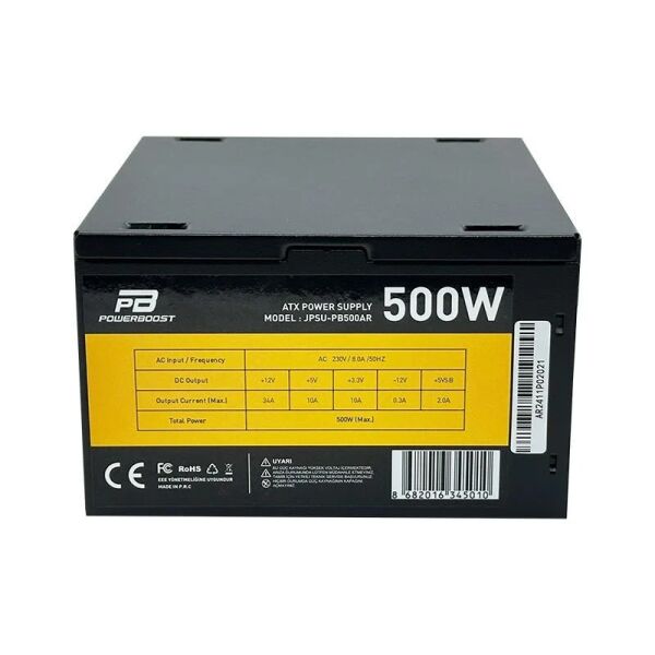 PowerBoost PB500AR 500W APFC 2*PCI-E 6+2 Pin 12cm Siyah Fanlı ATX Power Supply