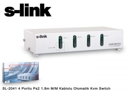S-link SL-2041 4 Portlu Ps2 1.8m M/M Kablolu Otomatik Kvm Switch