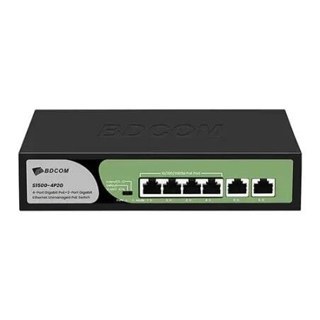 BDCOM S1500-4P2G 6 Port GIGABIT 4xPoE 60W 2x10/100/1000 RJ45 Yönetilemez Switch