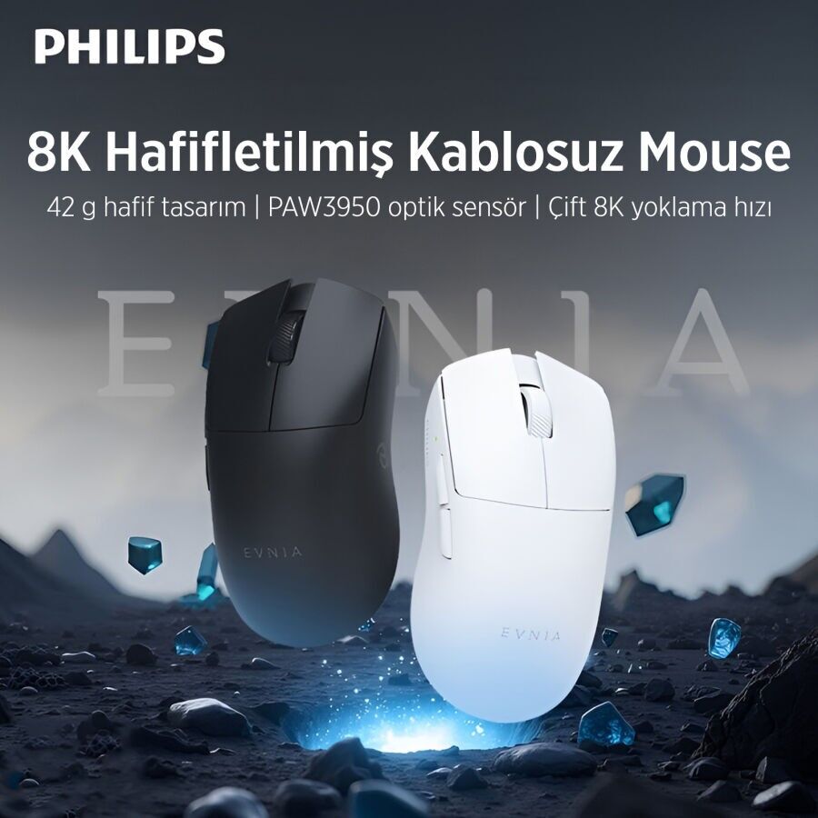 Philips Evnia SPK9718B/38 Kablosuz 36000 DPI PAW3950 Gaming Oyuncu Mouse Siyah