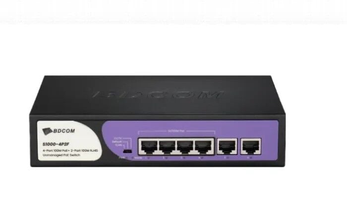 BDCOM S1000-4P2F 6 Port 10/100 4xPoE 60W 2xRJ45 Yönetilemez Switch