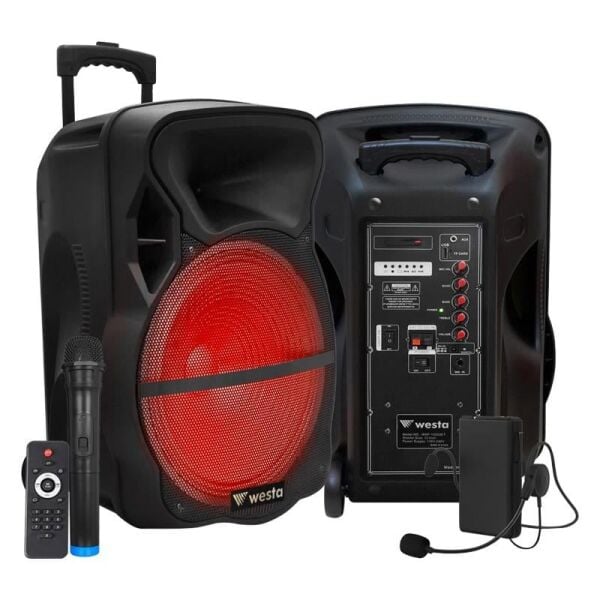 WESTA WAP-12503ET 12'' 200W 2 Yollu Şarjlı Aktif Kabin Hoparlör 1 El + 1Yaka Mik