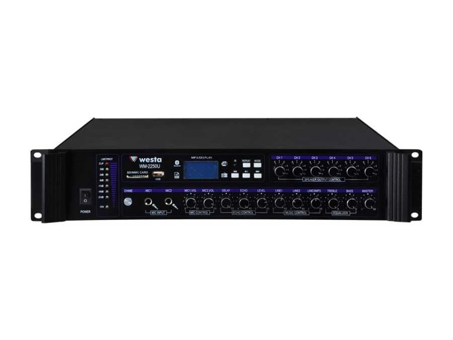 WESTA WM-2250U 250W 6 Bölgeli 100V Trafolu USB Bluetooth Mikser Amfi