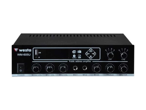 WESTA WM-605U 100W 2 Bölgeli 100V Trafolu USB Bluetooth Mikser Amfi