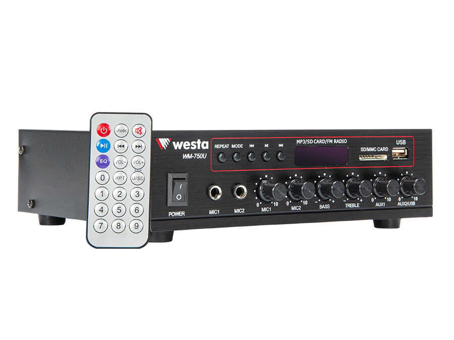 WESTA WM-750U 80W 100V Trafolu USB Bluetooth Mikser Amfi