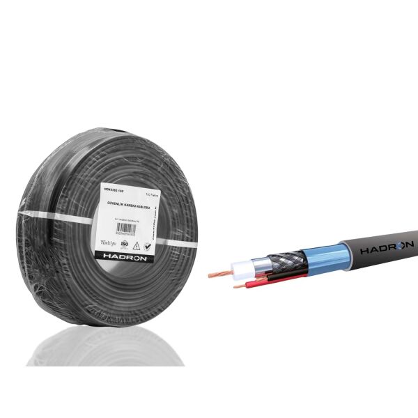 Hadron HDX5582-100 CCTV Kablo Mini Coax ECO CCA PE 2x0.50mm Dış Mekan 100m Siyah