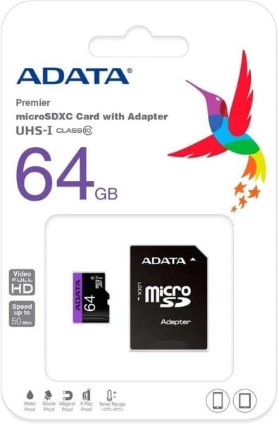 64GB Adata Premier Micro SDHC U1/C10 AUSDX64GUICL10A1-RA1