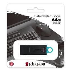 64GB Kingston DTX/64GB USB 3.2 D.Trv.Exo (Black+Teal)  Flash Bellek