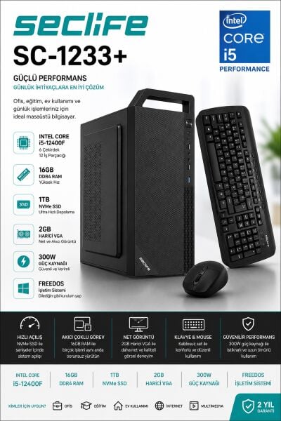 Seclife SC-1233+ i5-12400F 16GB 1TB Nvme SSD 2GB VGA 300W Dos