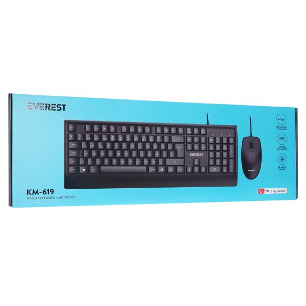 Everest KM-619 Siyah Usb Kablolu Q Standart Klavye + Mouse Set