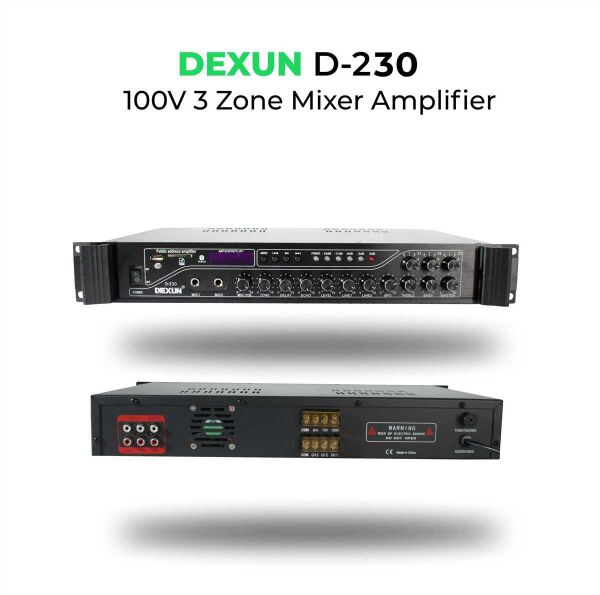 DEXUN D-230 300W 100V 3 Bölgeli Hat Trafolu USB Bluetooth Mikser Amfi