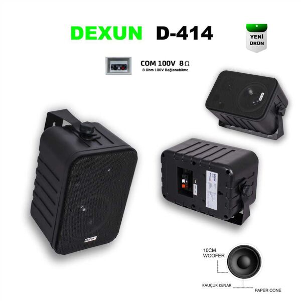 DEXUN D-414T 4'' 15W 100V Hat Trafolu 2 Yollu Siyah Sütun Hoparlörü
