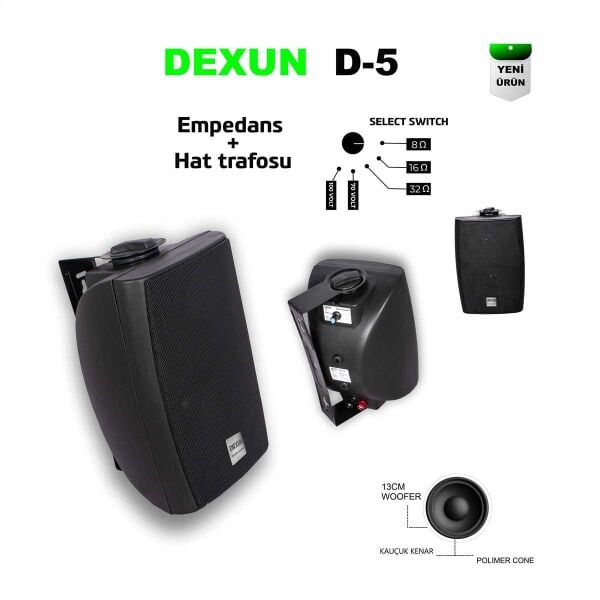 DEXUN D-5T 5'' 70/100V Hat Trafolu Siyah Sütun Hoparlörü