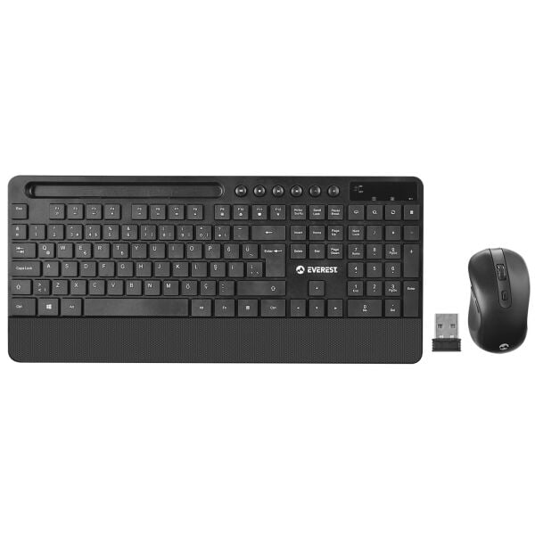 Everest KM-9676 Siyah Multimedya Tablet-Telefon Standlı Klavye + Mouse Set