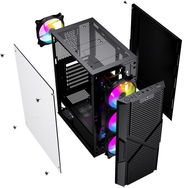 GameBooster GB-PW908B USB 3.0, ATX Mesh, Fixed RGB Fan Siyah Kasa (PSU Yok)