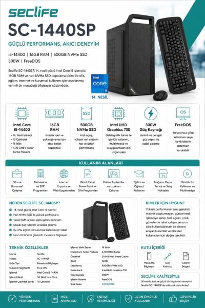 Seclife SC-1440SP i5-14400 16GB 500GB Nvme 300W Dos