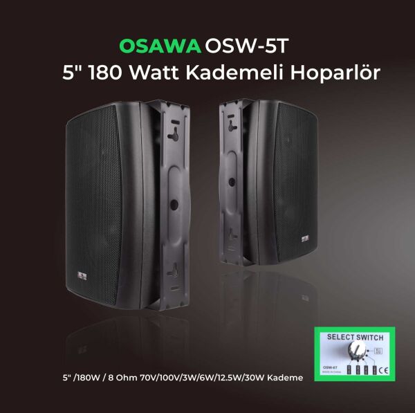 OSAWA OSW-5T 5'' 180W 100V Trafolu Duvar Tipi Sütun Hoparlör Siyah